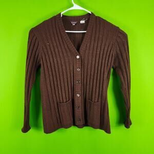 Women's Hudsons Brown Ribbed Cardigan Sweater XL